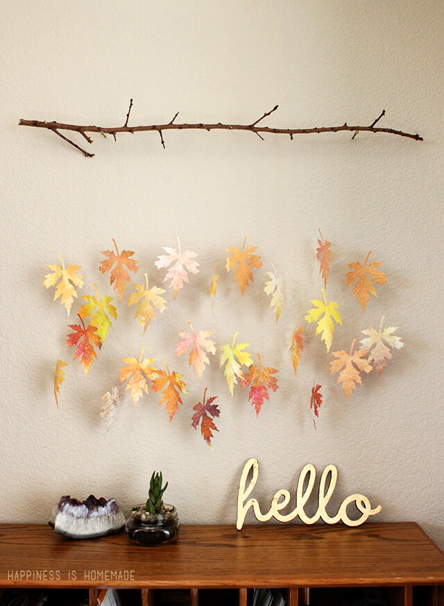 12 Ways To Decorate Your Walls For Fall   Watercolor Paper Fall Leaf And Branch Mobile 